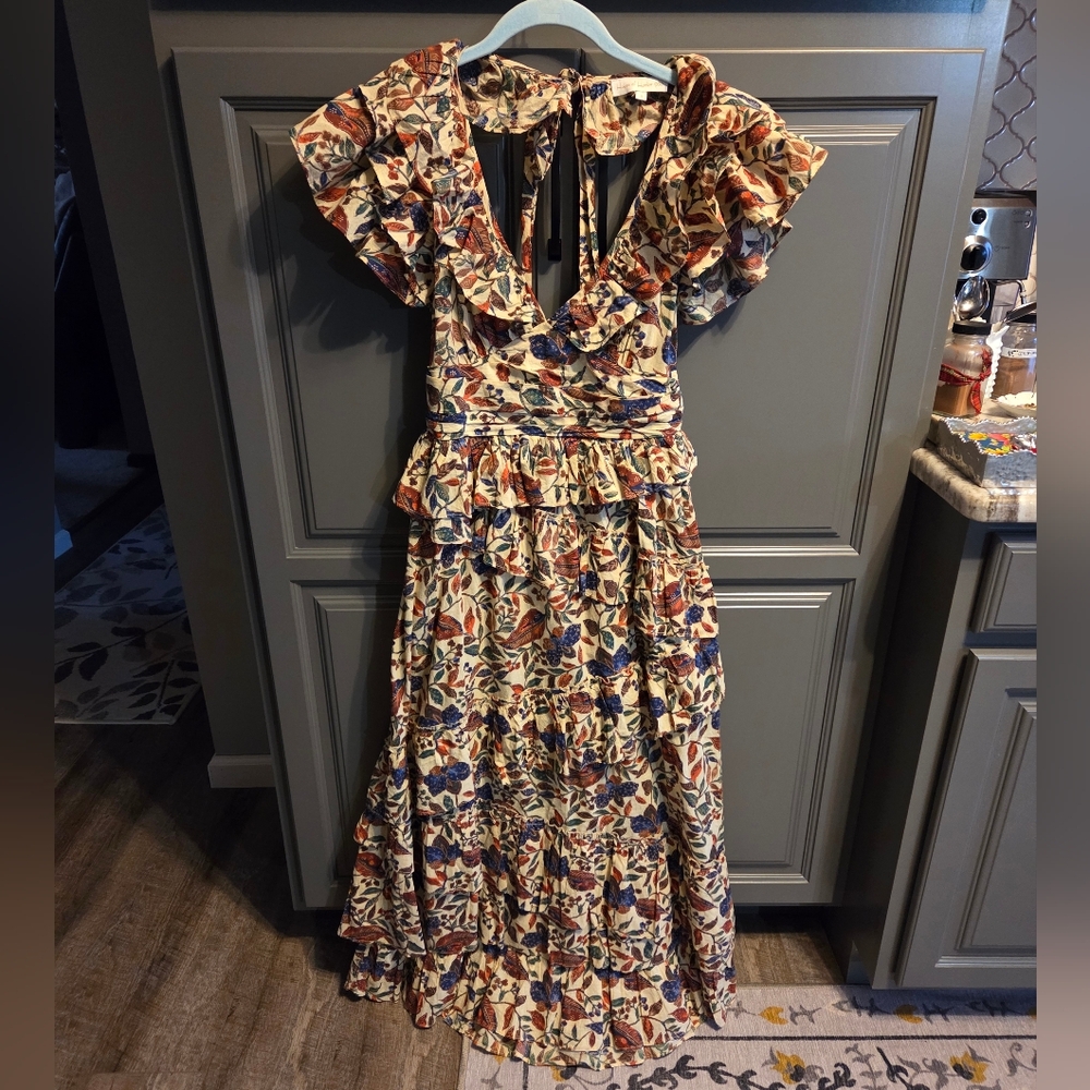 House Of Harlow Floral Ruffle Maxi Dress SMALL NWOT